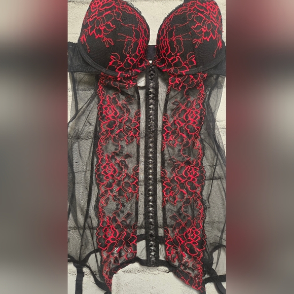 La Senza Black Red Lace Bustier Corset Garter XS - Picture 4 of 12